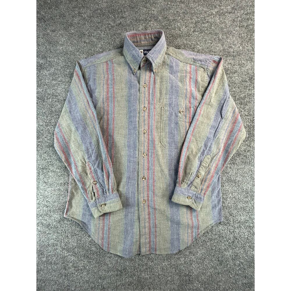 Vintage Stockton Shirt M Striped Button Front Long Sleeve Cotton 90s Made USA